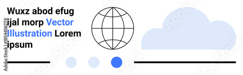 Stylized globe, cloud, and text in a neat composition with horizontal lines and circular shapes. Ideal for global connectivity, networking, technology, creativity, simplicity, education simple