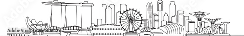 Singapore city skyline continuous black single line art illustration isolated
