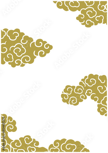 和風 金雲のシンプル背景｜白地の吉祥文様 Simple Golden Japanese Cloud Pattern