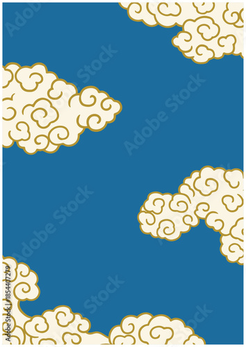 和風 雲文様背景｜青地の余白を活かした和柄デザイン Minimal Japanese Cloud Pattern Background