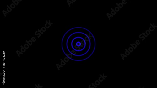 Blue spiral radio wave station. Radio wave signal animation on black background. Radio wave signal and sound wave signal, radar animated. Technology radio waves signal icon.