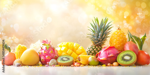 Colorful Tropical Fruit Assortment on Bright Background