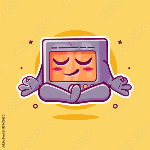 funny microwave character mascot with yoga meditation pose isolated cartoon 