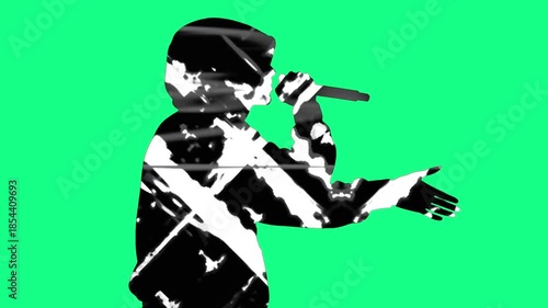 Silhouette of a Rapper Wearing a Hoodie Performing Animation on Green Screen