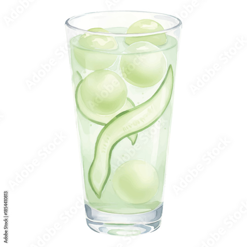 Cucumber Melon Spritz Watercolor Cocktail Illustration
