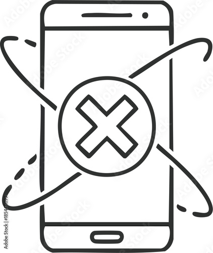 Minimalist outline vector icon of digital detox, smartphone with crossed line symbol