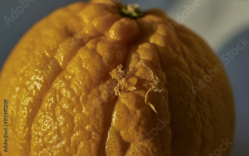 Close up of a vibrant orange with a partially peeled skin