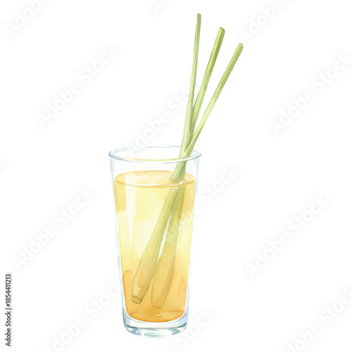 Lemongrass Collins Watercolor Cocktail Illustration
