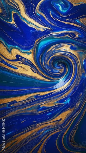 Abstract Swirling Blue And Gold Marble Texture With Glitter And Streaks Of Light