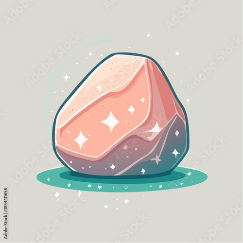 Illustration of a pink crystal with sparkles on a green surface, cartoon style.