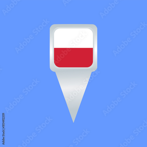 Poland Flag Location Pin Icon. Glossy Map Pointer Vector Illustration. Ideal for travel apps, navigation maps, geographic markers, tourism projects