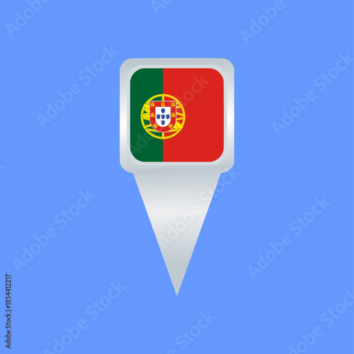 Portugal Flag Location Pin Icon. Glossy Map Pointer Vector Illustration. Ideal for travel apps, navigation maps, geographic markers, tourism projects