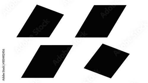 Minimalist abstract composition of four black parallelograms on a white background