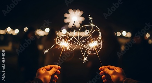 Hands holding sparkling fireworks at night creating a beautiful light display