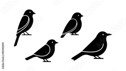 Wallpaper Mural Minimalist black bird icons on a white background a group of four birds Torontodigital.ca