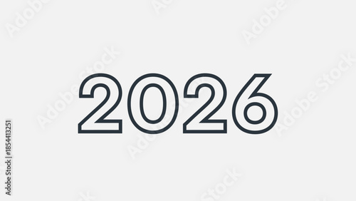 Minimalist modern graphic design of the year 2026 in outline style