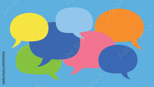 Vibrant Group of Overlapping Speech Bubbles Illustrating Communication and Dialogue, Social Interaction Concept