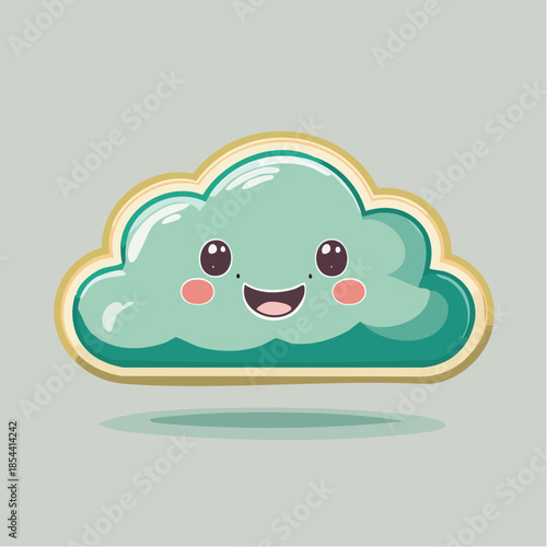 A cartoon cloud with a happy face, featuring rosy cheeks and a cheerful expression.
