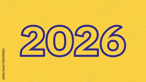 Modern bold blue 2026 numeral graphic design on a vibrant yellow background