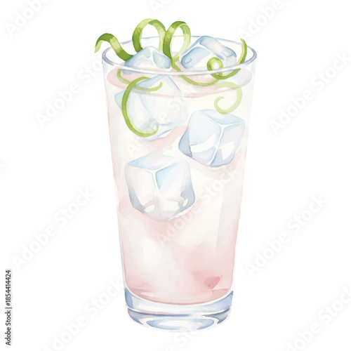 Lychee Lime Chill Cocktail Watercolor Vector Illustration Isolated on White Background
