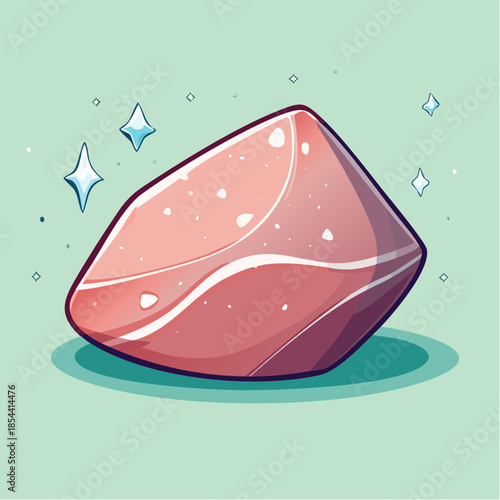 Illustration of a pink crystal with white streaks on a light green background.