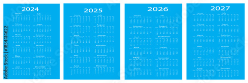 2024, 2025,2026 and 27 calendar set, Week start Sunday, Simple vertical calendar design template. Corporate design planner template. Wall calendar in a minimalist