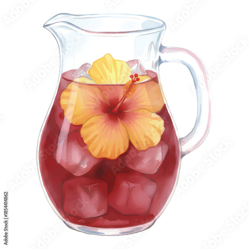 Hibiscus Island Tea Cocktail Watercolor Vector Illustration Isolated on White Background
