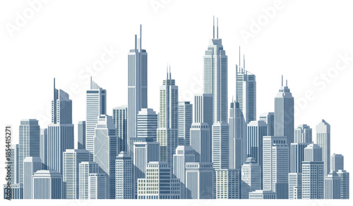Modern city skyline vector illustration with skyscrapers and high-rise office buildings isolated on white background