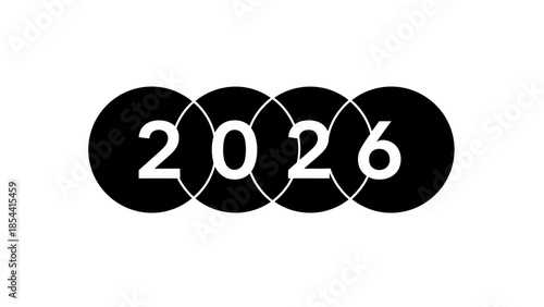 Modern minimalist graphic design featuring the year 2026 in intersecting circles