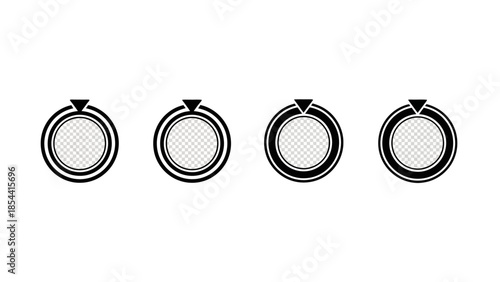 Modern minimalist vector icons representing engagement rings with transparent centers