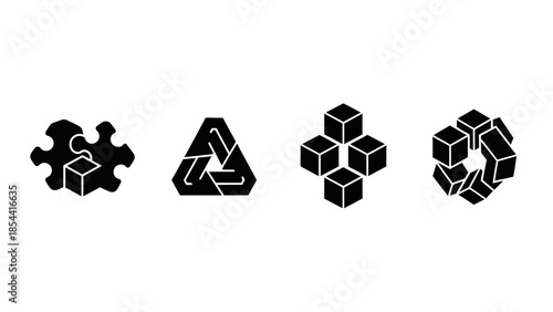Set of abstract geometric optical illusion icons and symbols on a white background