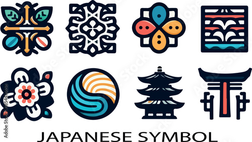 Japanese symbol bundle set logo icon vector white background .