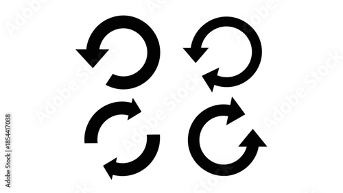 Set of four black circular arrows indicating refresh and rotation concepts on a white background