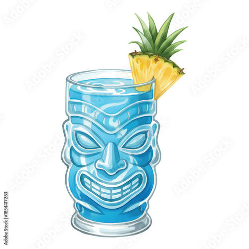 Blue Hawaiian Dream Cocktail Watercolor Vector Illustration Isolated on White Background
