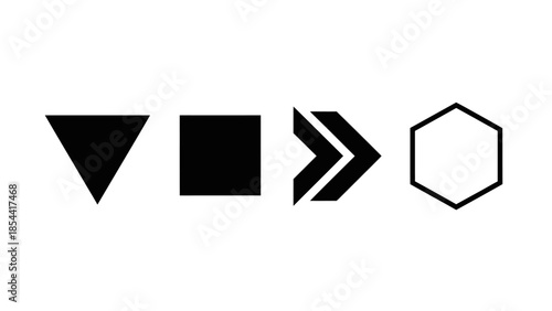 Set of geometric shapes and direction indicators on a white background