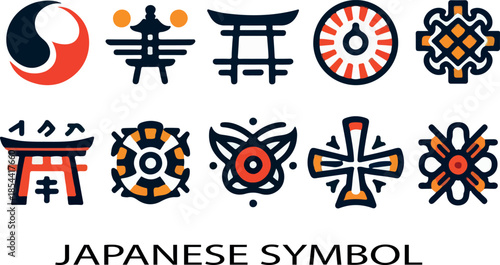 Japanese symbol bundle set logo icon vector white background .