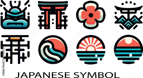 Japanese symbol bundle set logo icon vector white background .