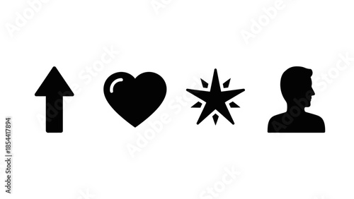 Set of social media icons including up arrow heart star and user profile silhouette