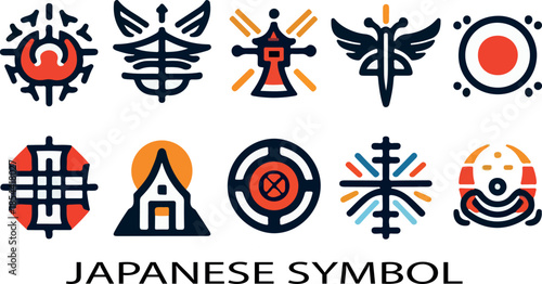 Japanese symbol bundle set logo icon vector white background .