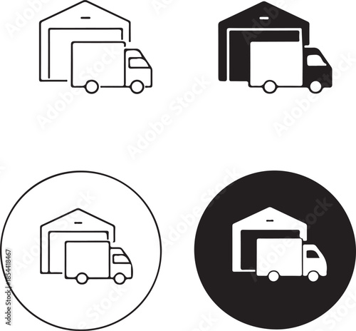 Delivery truck icons in various styles isolated on white background