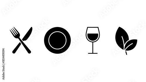 Simple icons for food dining wine and healthy eating concepts