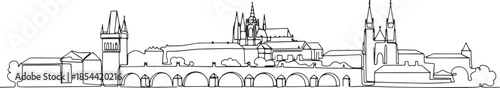 Prague city skyline continuous single line art illustration isolated