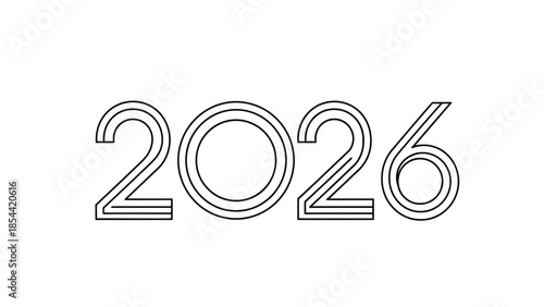Stylized graphic of the year 2026 in bold outline style with a clean white background