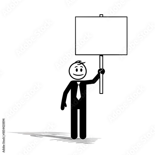 Cartoon Businessman Holding Blank Signboard Illustration.