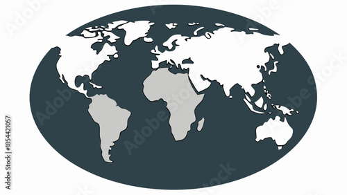 Simplified Global Map Illustration Highlighting South America and Africa. World Geography, Travel, and International Business Concept on Dark Blue Background.