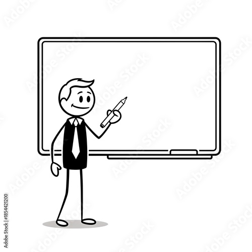 Cartoon businessman presenting on a screen.