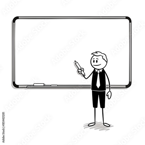Cartoon Businessman Presenting on Large Screen.