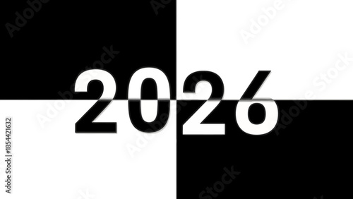 The year 2026 in bold white numbers on a split black and white background