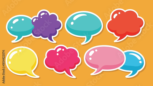 Vibrant and Playful Collection of Communication Bubbles in Diverse Shapes and Hues for Expressing Thoughts
