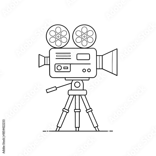 professional movie cinema camera on tripod line art illustration for film production
